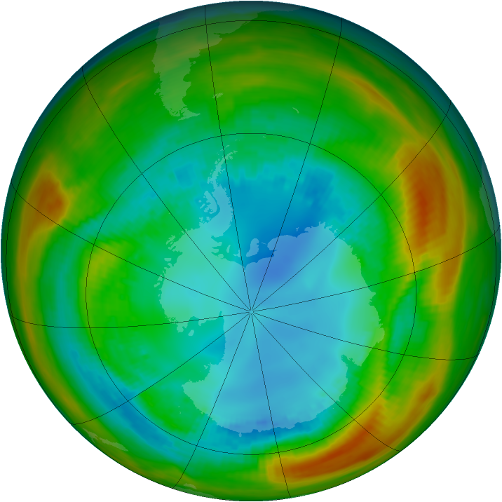 Antarctic ozone map for 13 August 1984